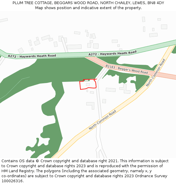 PLUM TREE COTTAGE, BEGGARS WOOD ROAD, NORTH CHAILEY, LEWES, BN8 4DY: Location map and indicative extent of plot