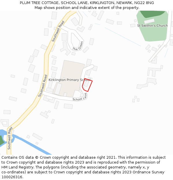 PLUM TREE COTTAGE, SCHOOL LANE, KIRKLINGTON, NEWARK, NG22 8NG: Location map and indicative extent of plot