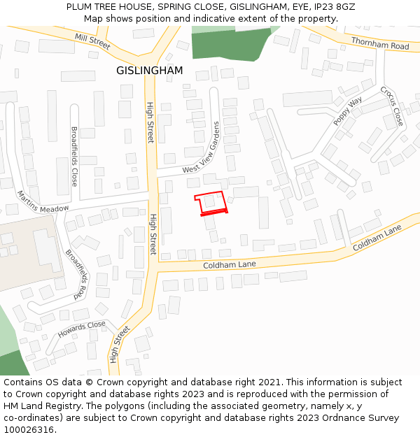 PLUM TREE HOUSE, SPRING CLOSE, GISLINGHAM, EYE, IP23 8GZ: Location map and indicative extent of plot