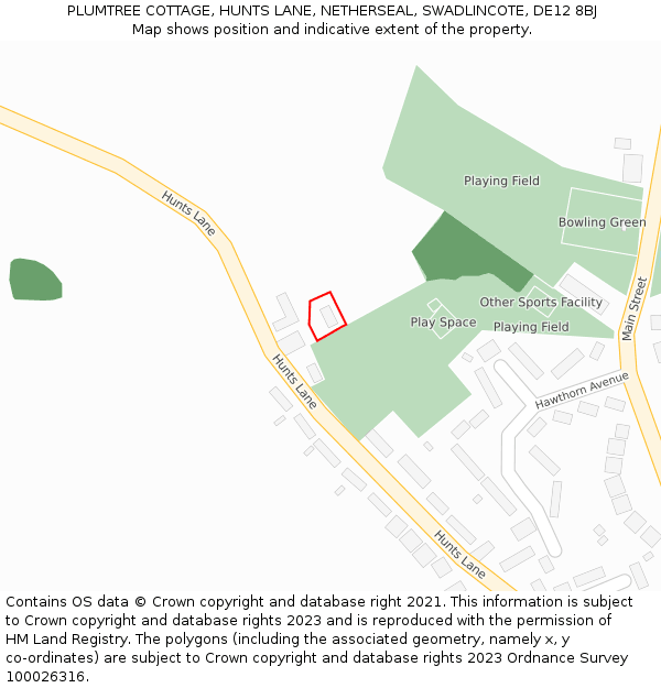 PLUMTREE COTTAGE, HUNTS LANE, NETHERSEAL, SWADLINCOTE, DE12 8BJ: Location map and indicative extent of plot