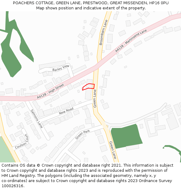 POACHERS COTTAGE, GREEN LANE, PRESTWOOD, GREAT MISSENDEN, HP16 0PU: Location map and indicative extent of plot