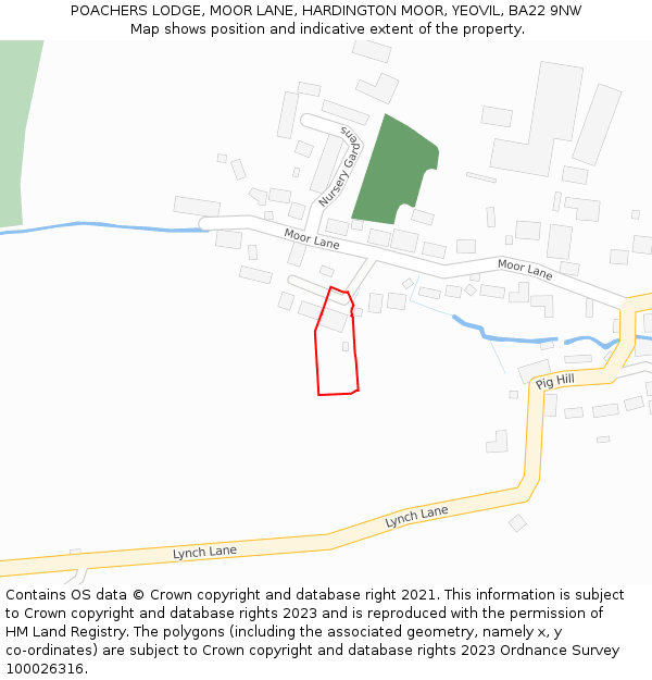 POACHERS LODGE, MOOR LANE, HARDINGTON MOOR, YEOVIL, BA22 9NW: Location map and indicative extent of plot