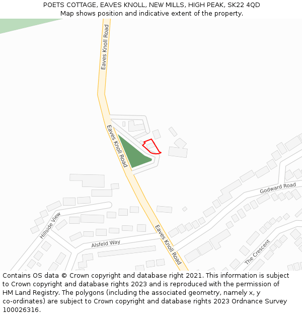 POETS COTTAGE, EAVES KNOLL, NEW MILLS, HIGH PEAK, SK22 4QD: Location map and indicative extent of plot