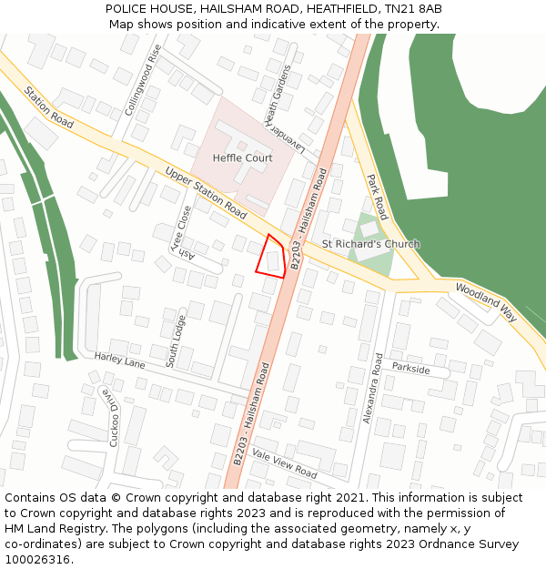 POLICE HOUSE, HAILSHAM ROAD, HEATHFIELD, TN21 8AB: Location map and indicative extent of plot