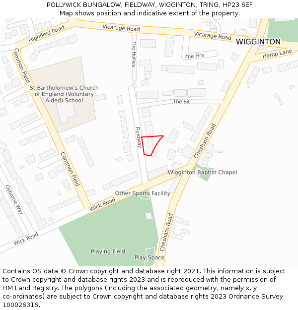 POLLYWICK BUNGALOW, FIELDWAY, WIGGINTON, TRING, HP23 6EF: Location map and indicative extent of plot