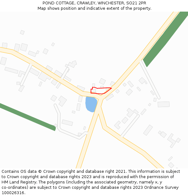 POND COTTAGE, CRAWLEY, WINCHESTER, SO21 2PR: Location map and indicative extent of plot