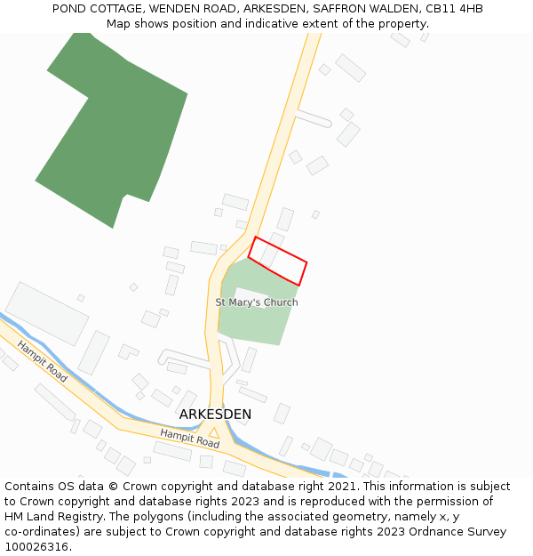 POND COTTAGE, WENDEN ROAD, ARKESDEN, SAFFRON WALDEN, CB11 4HB: Location map and indicative extent of plot