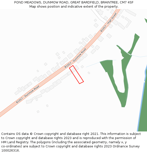 POND MEADOWS, DUNMOW ROAD, GREAT BARDFIELD, BRAINTREE, CM7 4SF: Location map and indicative extent of plot