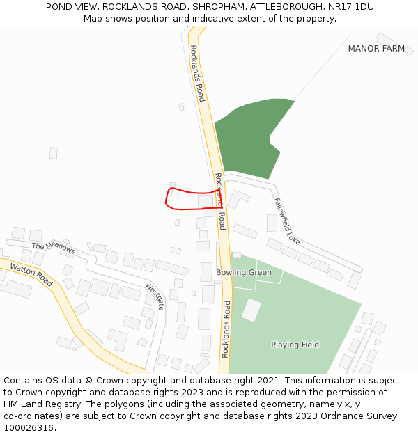 POND VIEW, ROCKLANDS ROAD, SHROPHAM, ATTLEBOROUGH, NR17 1DU: Location map and indicative extent of plot