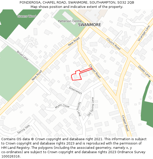 PONDEROSA, CHAPEL ROAD, SWANMORE, SOUTHAMPTON, SO32 2QB: Location map and indicative extent of plot