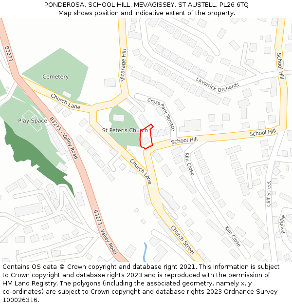 PONDEROSA, SCHOOL HILL, MEVAGISSEY, ST AUSTELL, PL26 6TQ: Location map and indicative extent of plot