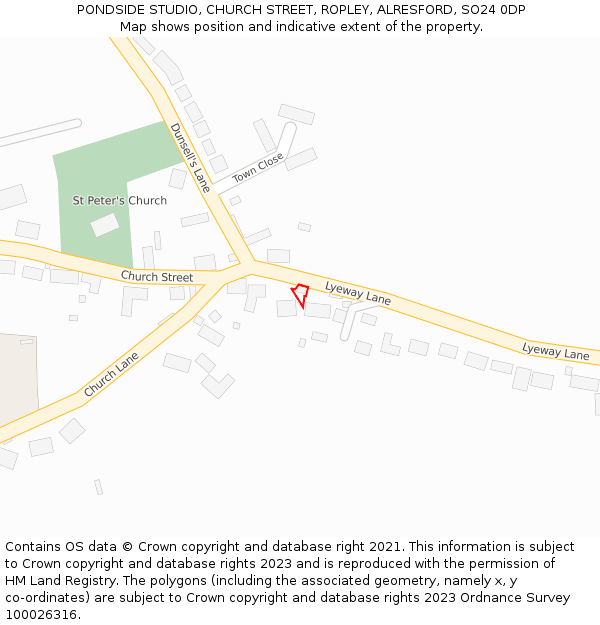 PONDSIDE STUDIO, CHURCH STREET, ROPLEY, ALRESFORD, SO24 0DP: Location map and indicative extent of plot