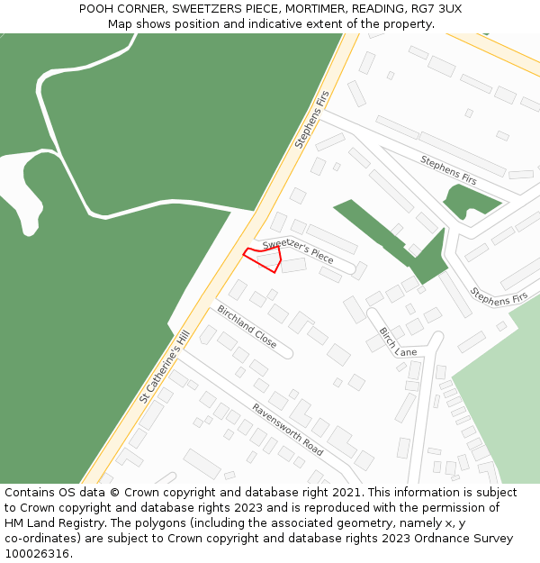 POOH CORNER, SWEETZERS PIECE, MORTIMER, READING, RG7 3UX: Location map and indicative extent of plot