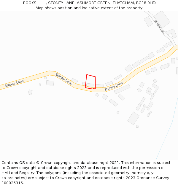 POOKS HILL, STONEY LANE, ASHMORE GREEN, THATCHAM, RG18 9HD: Location map and indicative extent of plot