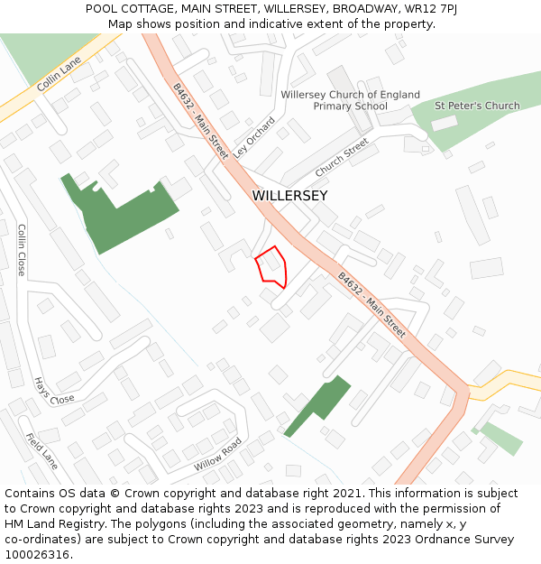 POOL COTTAGE, MAIN STREET, WILLERSEY, BROADWAY, WR12 7PJ: Location map and indicative extent of plot