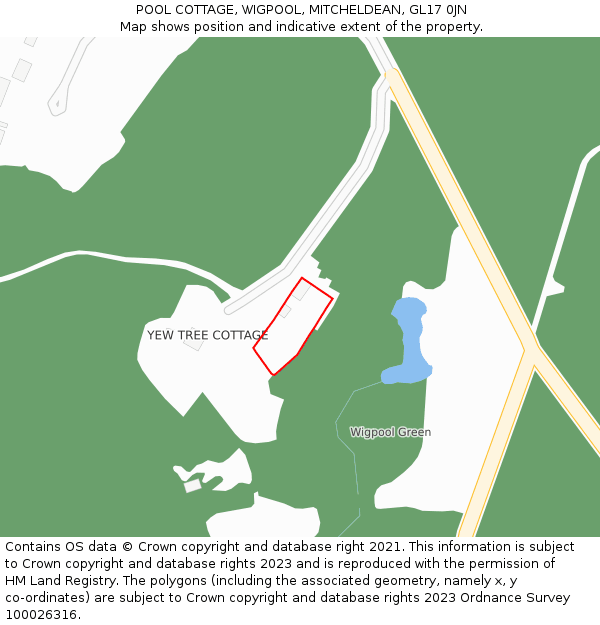 POOL COTTAGE, WIGPOOL, MITCHELDEAN, GL17 0JN: Location map and indicative extent of plot