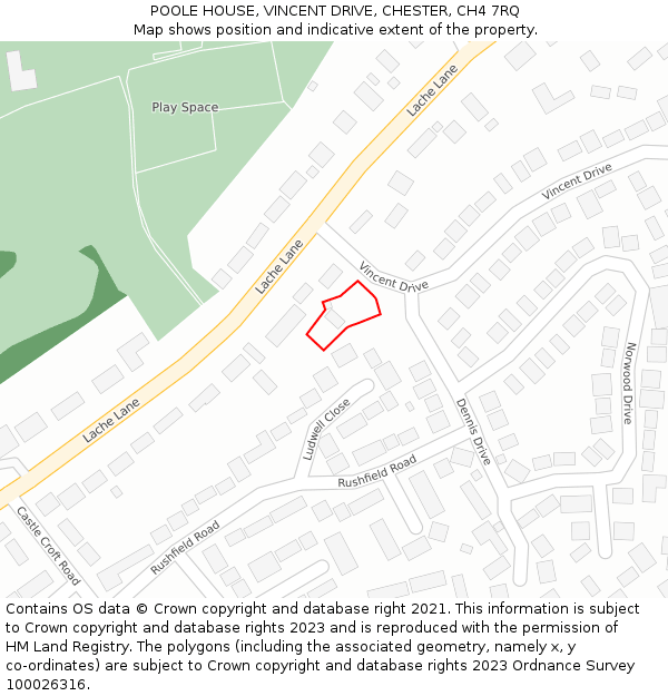 POOLE HOUSE, VINCENT DRIVE, CHESTER, CH4 7RQ: Location map and indicative extent of plot