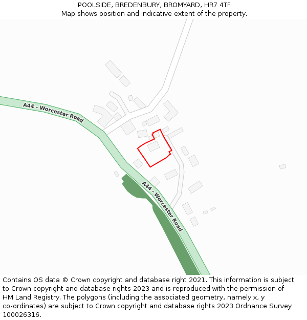 POOLSIDE, BREDENBURY, BROMYARD, HR7 4TF: Location map and indicative extent of plot