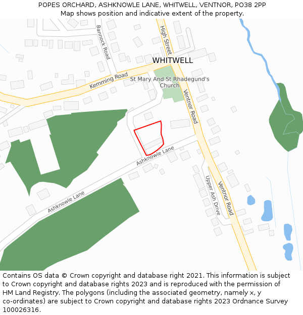 POPES ORCHARD, ASHKNOWLE LANE, WHITWELL, VENTNOR, PO38 2PP: Location map and indicative extent of plot