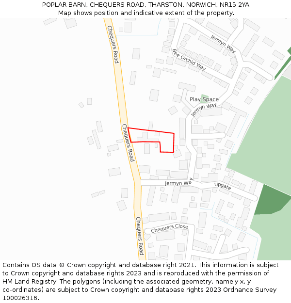 POPLAR BARN, CHEQUERS ROAD, THARSTON, NORWICH, NR15 2YA: Location map and indicative extent of plot