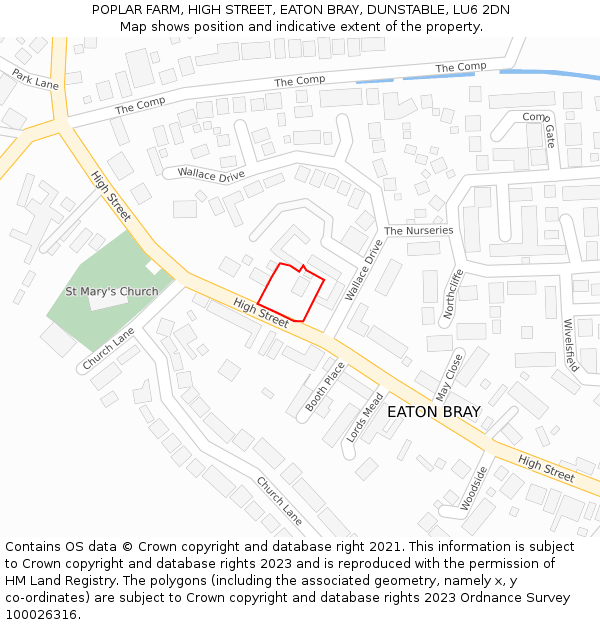 POPLAR FARM, HIGH STREET, EATON BRAY, DUNSTABLE, LU6 2DN: Location map and indicative extent of plot