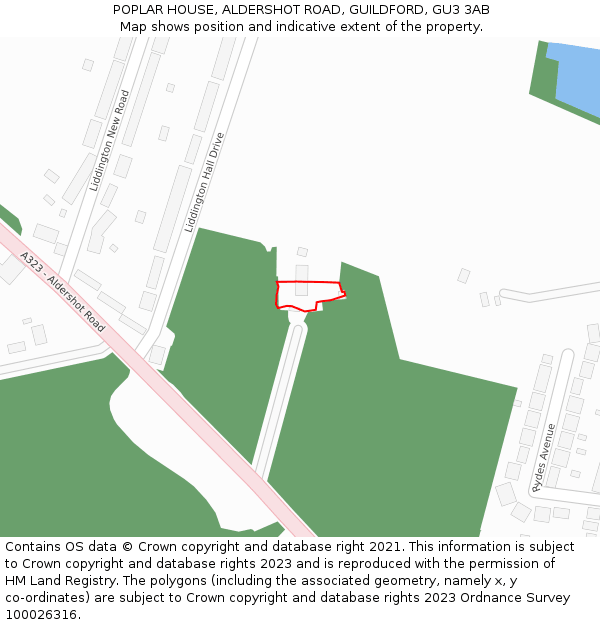 POPLAR HOUSE, ALDERSHOT ROAD, GUILDFORD, GU3 3AB: Location map and indicative extent of plot