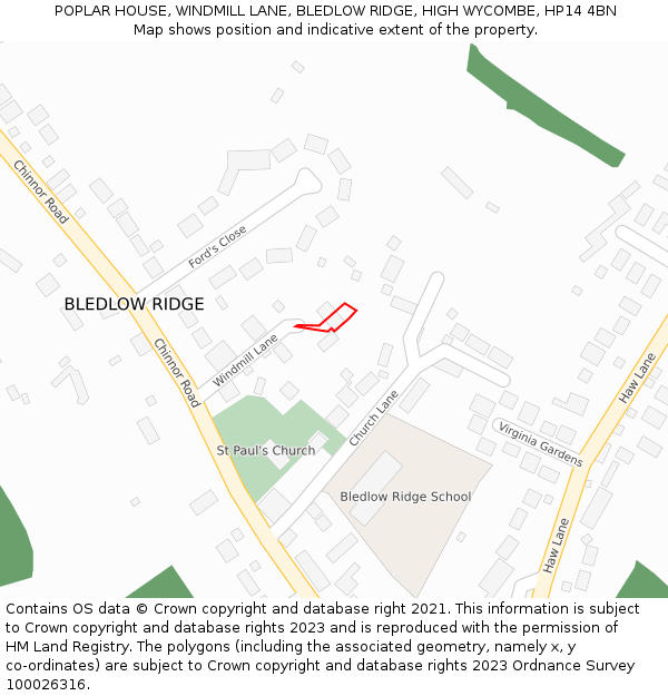 POPLAR HOUSE, WINDMILL LANE, BLEDLOW RIDGE, HIGH WYCOMBE, HP14 4BN: Location map and indicative extent of plot