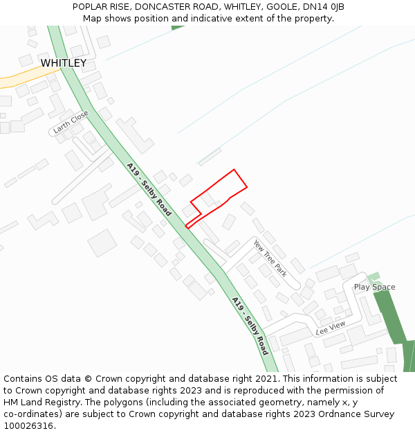 POPLAR RISE, DONCASTER ROAD, WHITLEY, GOOLE, DN14 0JB: Location map and indicative extent of plot