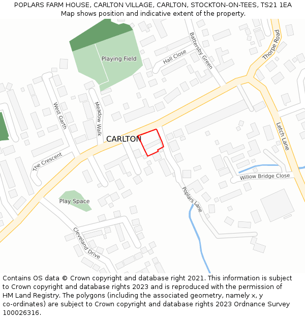 POPLARS FARM HOUSE, CARLTON VILLAGE, CARLTON, STOCKTON-ON-TEES, TS21 1EA: Location map and indicative extent of plot