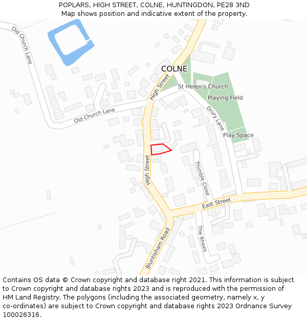 POPLARS, HIGH STREET, COLNE, HUNTINGDON, PE28 3ND: Location map and indicative extent of plot