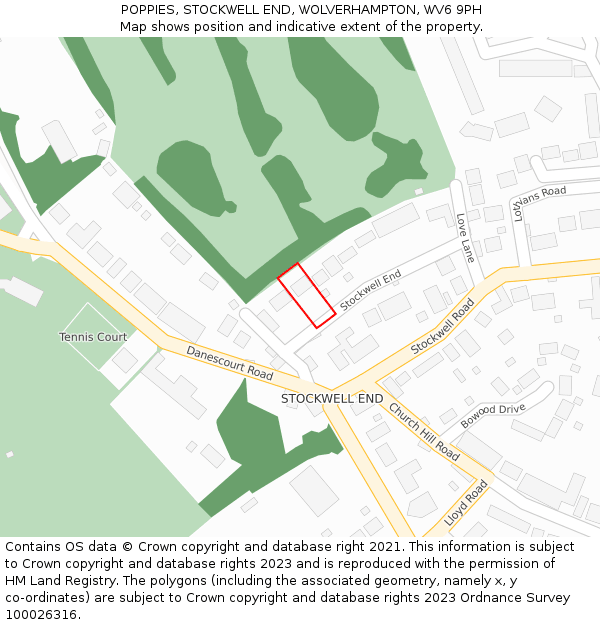 POPPIES, STOCKWELL END, WOLVERHAMPTON, WV6 9PH: Location map and indicative extent of plot