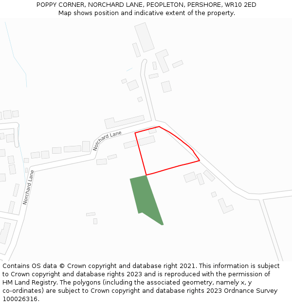 POPPY CORNER, NORCHARD LANE, PEOPLETON, PERSHORE, WR10 2ED: Location map and indicative extent of plot