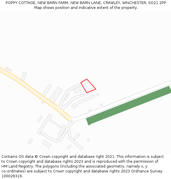 POPPY COTTAGE, NEW BARN FARM, NEW BARN LANE, CRAWLEY, WINCHESTER, SO21 2PP: Location map and indicative extent of plot