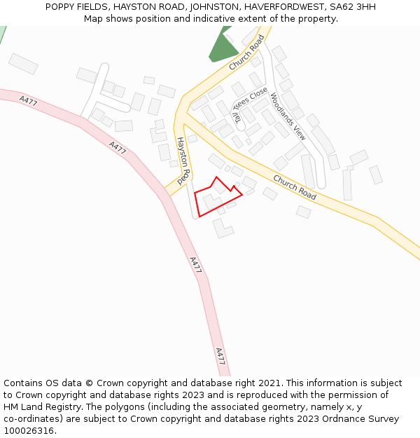 POPPY FIELDS, HAYSTON ROAD, JOHNSTON, HAVERFORDWEST, SA62 3HH: Location map and indicative extent of plot