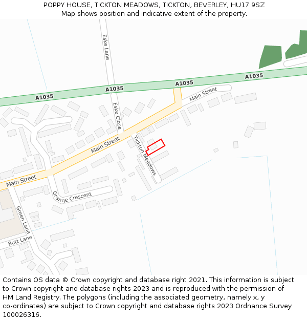POPPY HOUSE, TICKTON MEADOWS, TICKTON, BEVERLEY, HU17 9SZ: Location map and indicative extent of plot