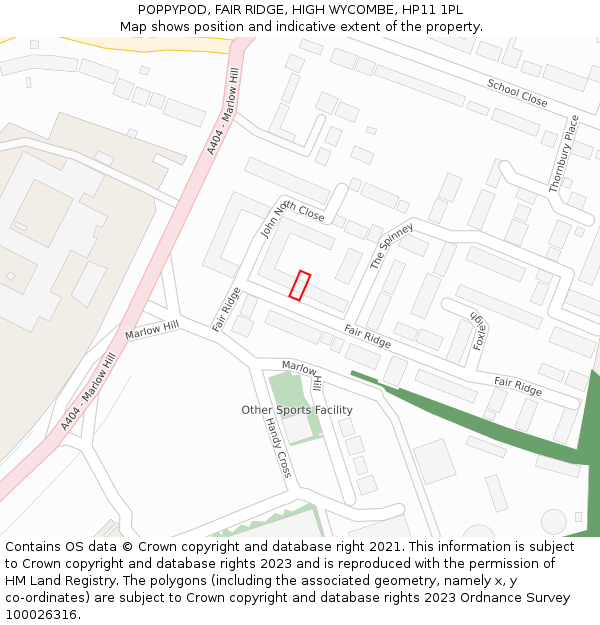 POPPYPOD, FAIR RIDGE, HIGH WYCOMBE, HP11 1PL: Location map and indicative extent of plot