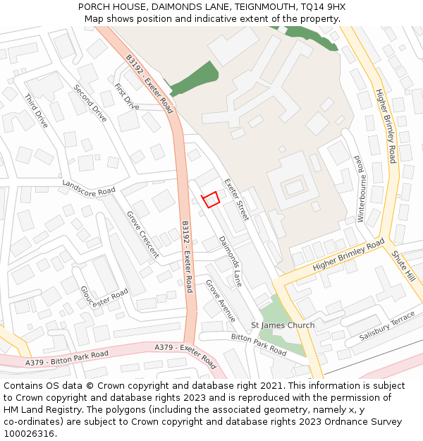 PORCH HOUSE, DAIMONDS LANE, TEIGNMOUTH, TQ14 9HX: Location map and indicative extent of plot