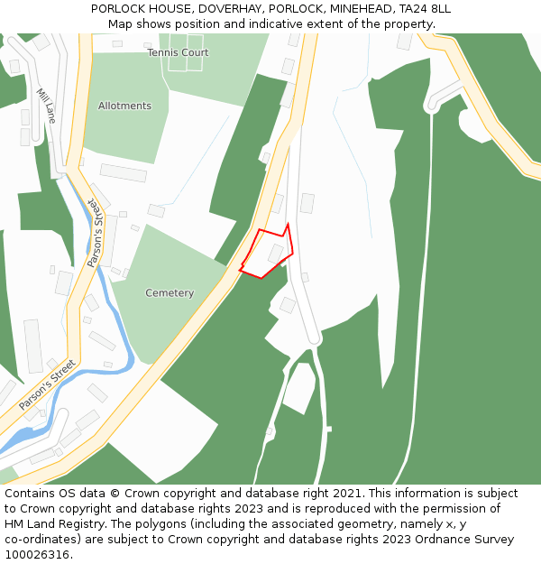 PORLOCK HOUSE, DOVERHAY, PORLOCK, MINEHEAD, TA24 8LL: Location map and indicative extent of plot