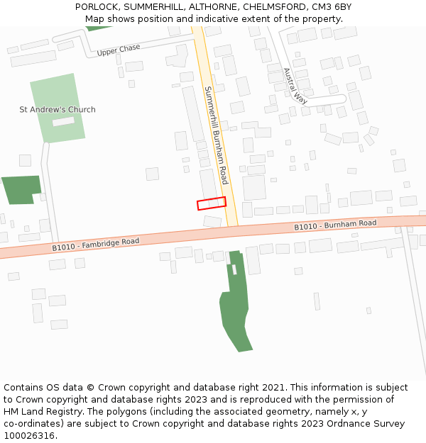 PORLOCK, SUMMERHILL, ALTHORNE, CHELMSFORD, CM3 6BY: Location map and indicative extent of plot