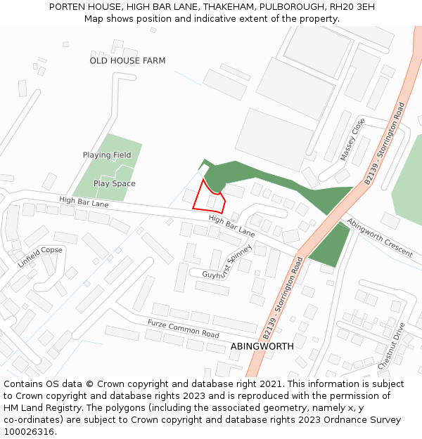 PORTEN HOUSE, HIGH BAR LANE, THAKEHAM, PULBOROUGH, RH20 3EH: Location map and indicative extent of plot