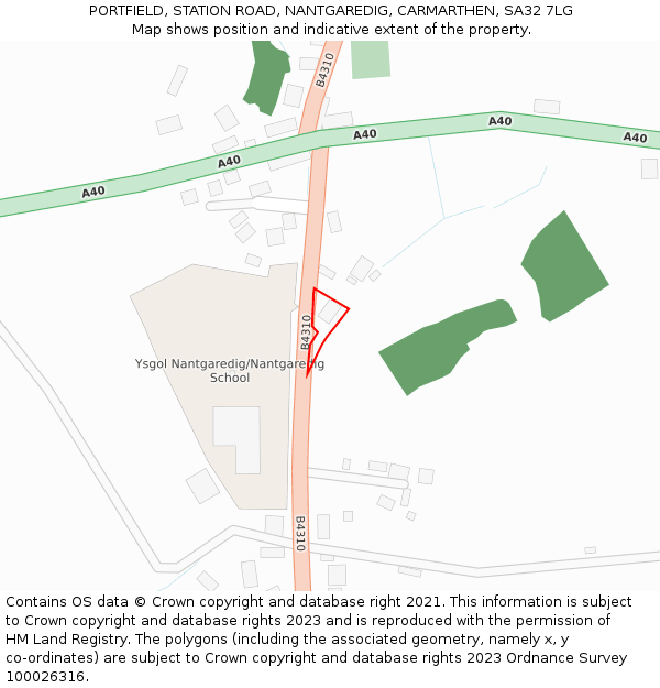 PORTFIELD, STATION ROAD, NANTGAREDIG, CARMARTHEN, SA32 7LG: Location map and indicative extent of plot