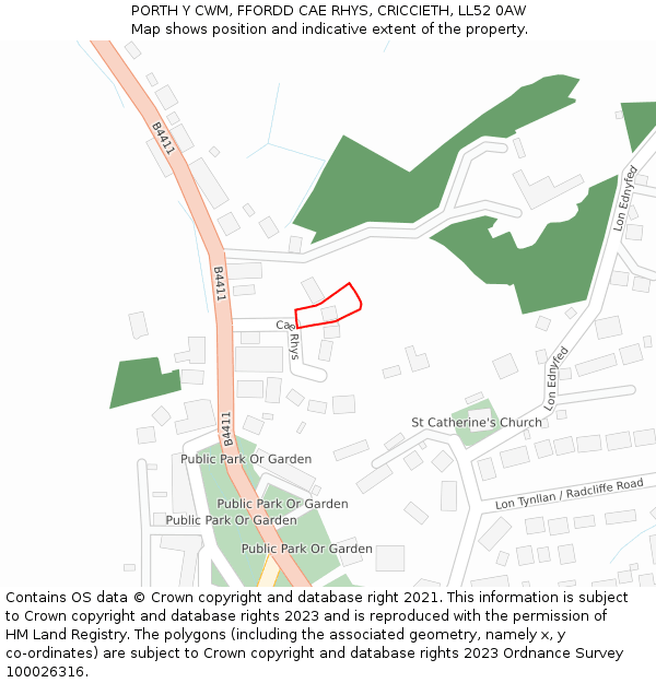 PORTH Y CWM, FFORDD CAE RHYS, CRICCIETH, LL52 0AW: Location map and indicative extent of plot