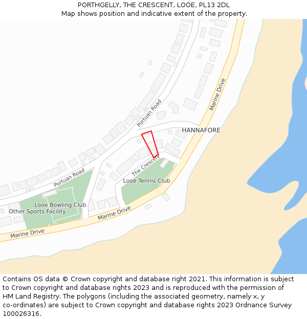 PORTHGELLY, THE CRESCENT, LOOE, PL13 2DL: Location map and indicative extent of plot