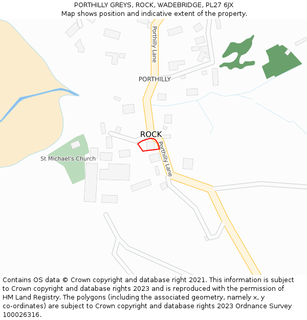 PORTHILLY GREYS, ROCK, WADEBRIDGE, PL27 6JX: Location map and indicative extent of plot