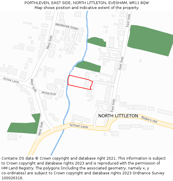 PORTHLEVEN, EAST SIDE, NORTH LITTLETON, EVESHAM, WR11 8QW: Location map and indicative extent of plot