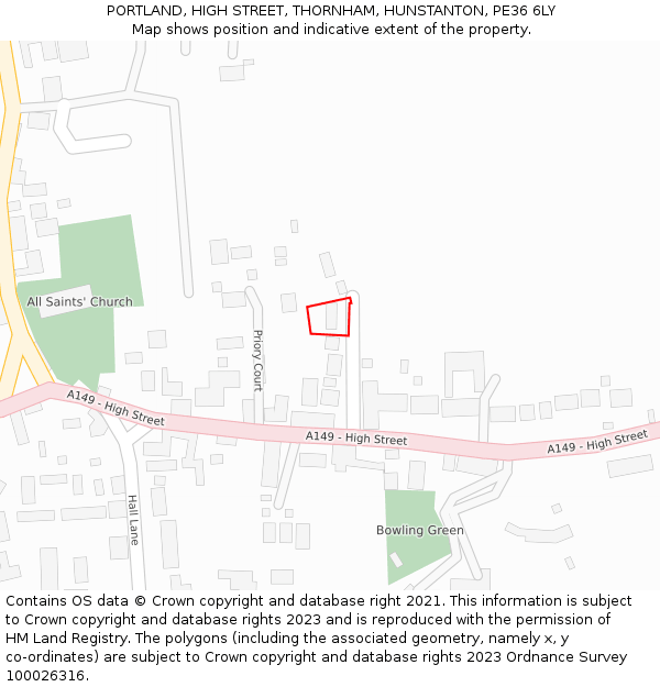 PORTLAND, HIGH STREET, THORNHAM, HUNSTANTON, PE36 6LY: Location map and indicative extent of plot