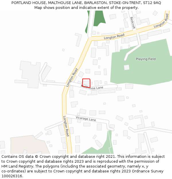 PORTLAND HOUSE, MALTHOUSE LANE, BARLASTON, STOKE-ON-TRENT, ST12 9AQ: Location map and indicative extent of plot