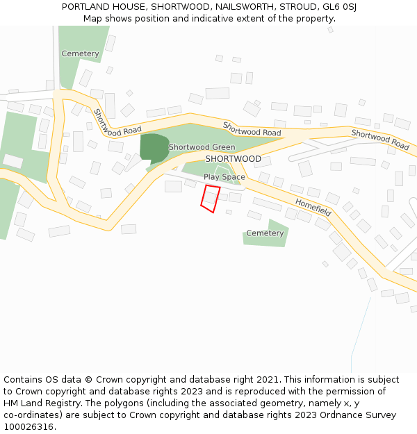 PORTLAND HOUSE, SHORTWOOD, NAILSWORTH, STROUD, GL6 0SJ: Location map and indicative extent of plot