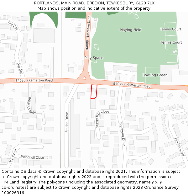 PORTLANDS, MAIN ROAD, BREDON, TEWKESBURY, GL20 7LX: Location map and indicative extent of plot