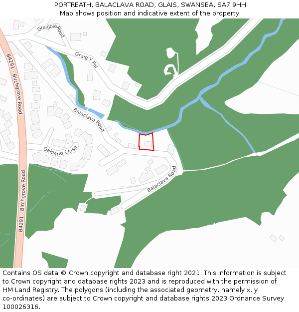 PORTREATH, BALACLAVA ROAD, GLAIS, SWANSEA, SA7 9HH: Location map and indicative extent of plot